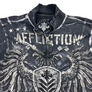Affliction Live Fast Mens Full Zip Track Jacket Distressed Black Graphic Large